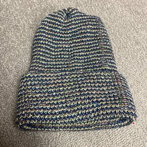 Vintage Handmade Knit Beanie Rainbow Winter Hat Hippie Stretchy